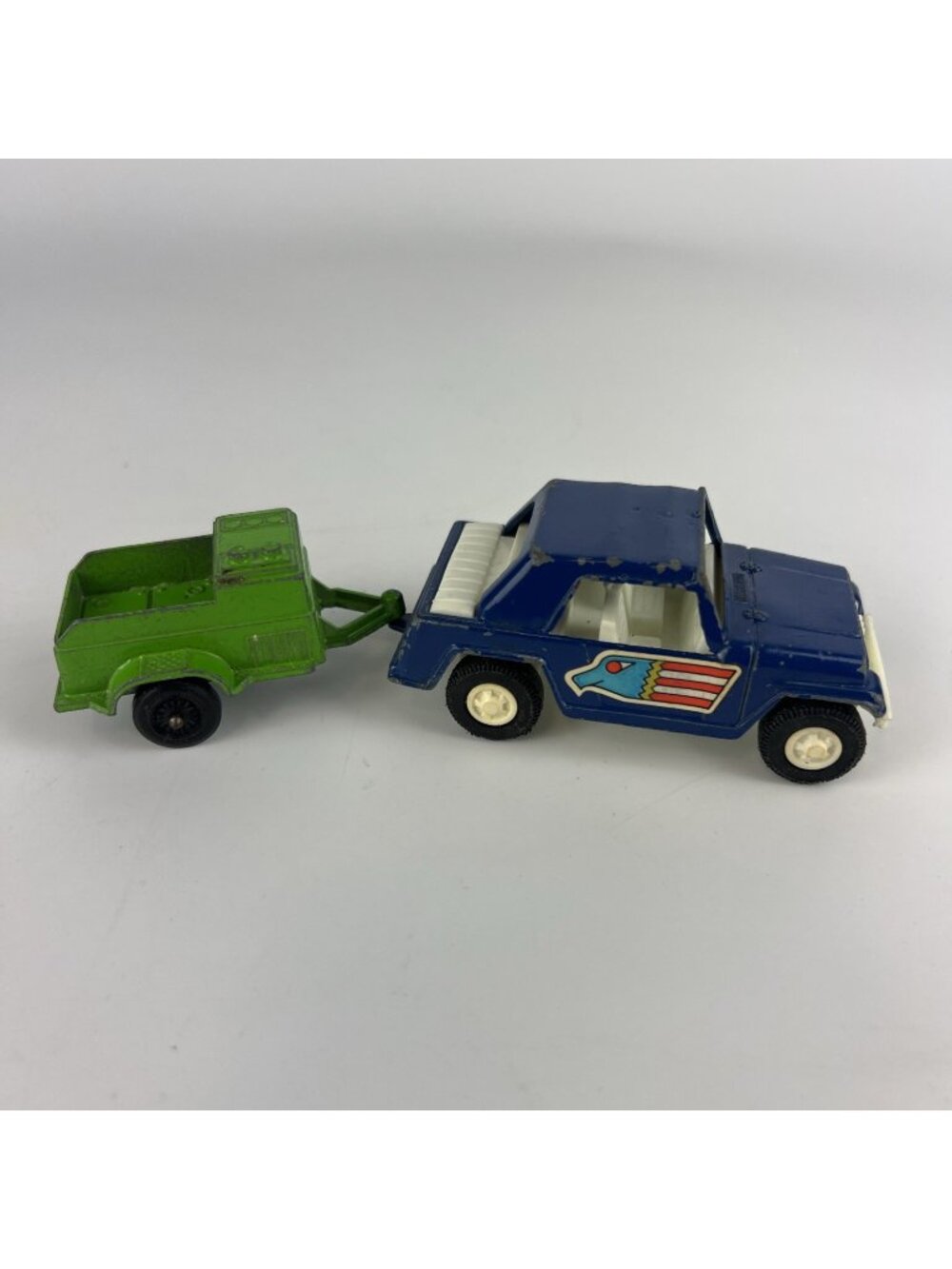 Vintage Tootsietoy Jeep with Trailer Blue Green Diecast Made in USA